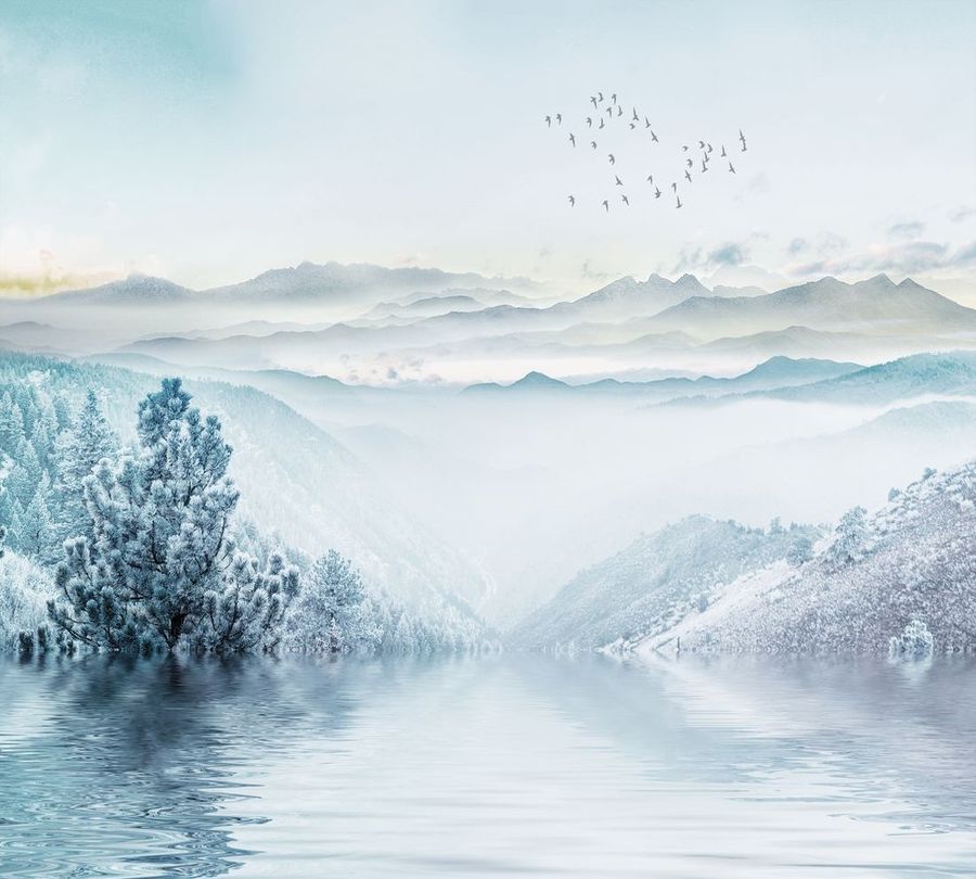 3D Фотообои Фотошторы «Зимнее озеро»