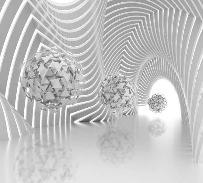 3D Фотообои Фотошторы «Абстрактная композиция со сферами из треугольников»