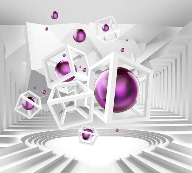 3D Фотообои Фотошторы «Абстракция с фиолетовыми шарами»
