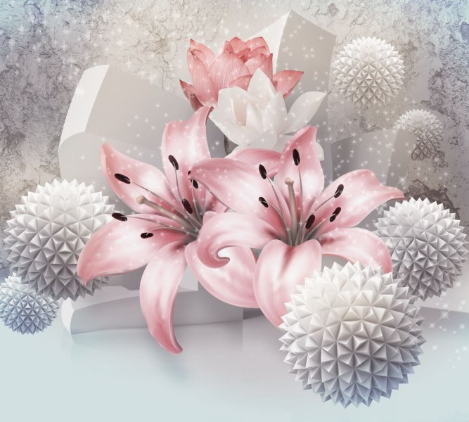 3D Фотообои Фотошторы «Лилии с колючими шарами»
