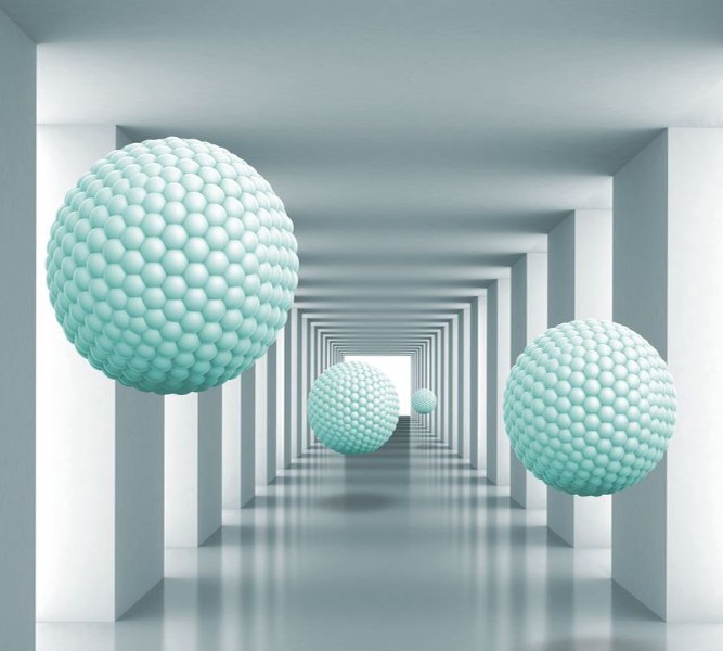 3D Фотообои Фотошторы «Мятные шары в тоннеле»