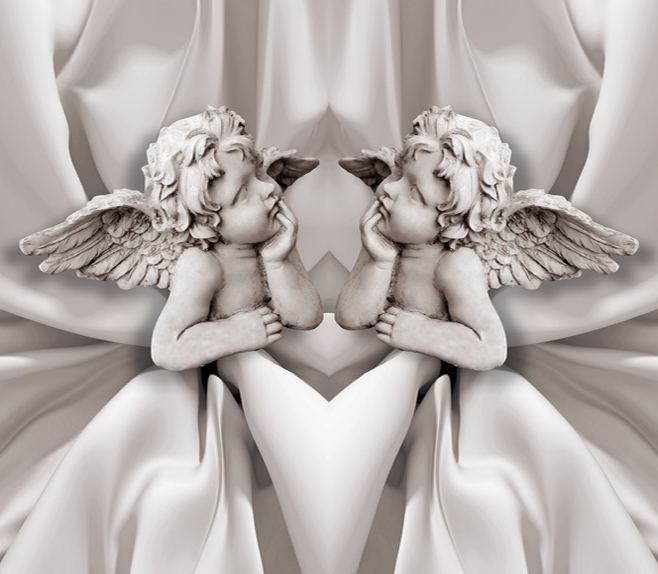 3D Фотообои Фотошторы «Задумчивые ангелочки» 