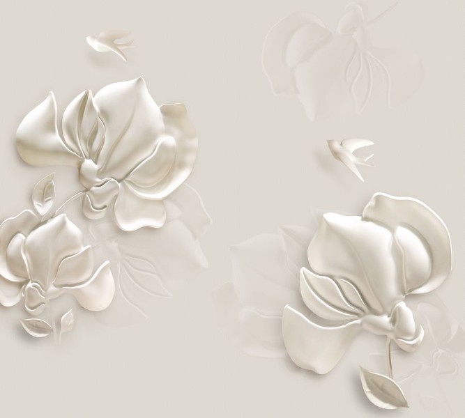 3D Фотообои Фотошторы «Объемные цветы из штукатурки» 