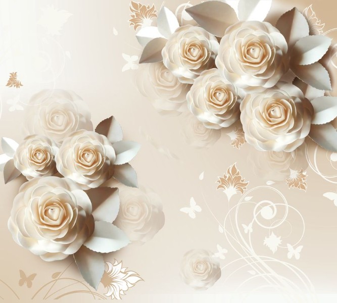 3D Фотообои Фотошторы «Кремовая композиция с розами» 