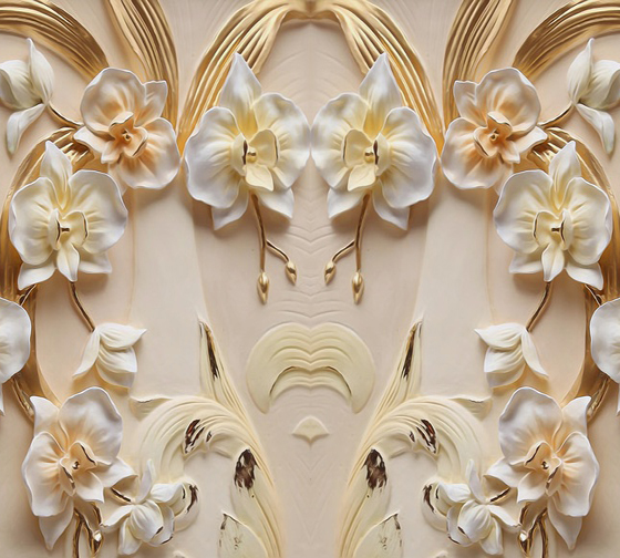 3D Фотообои Фотошторы «Орхидеи барельеф» 