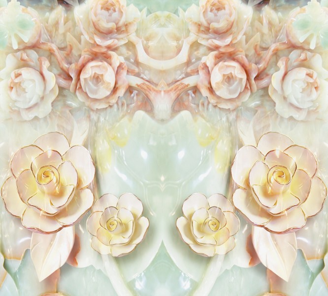 3D Фотообои Фотошторы «Цветы под керамику» 