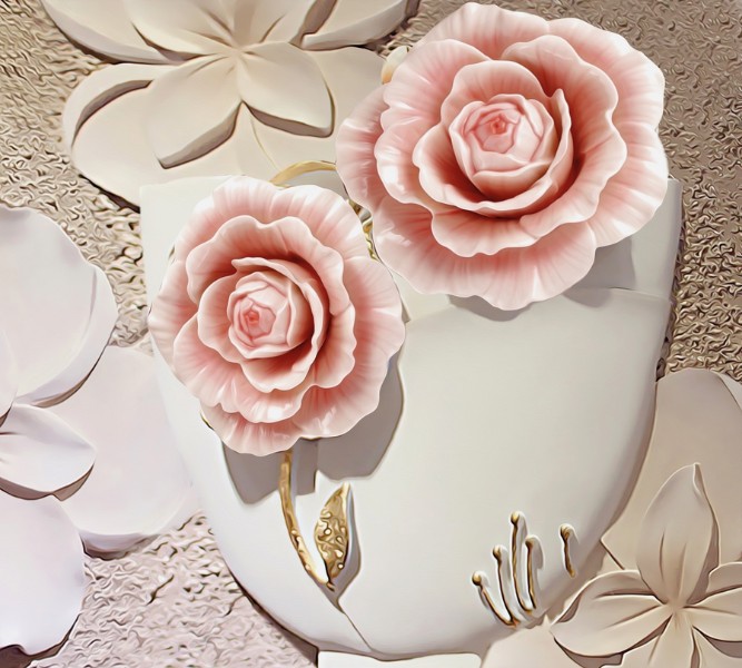 3D Фотообои Фотошторы «Объемная композиция с бутонами роз»