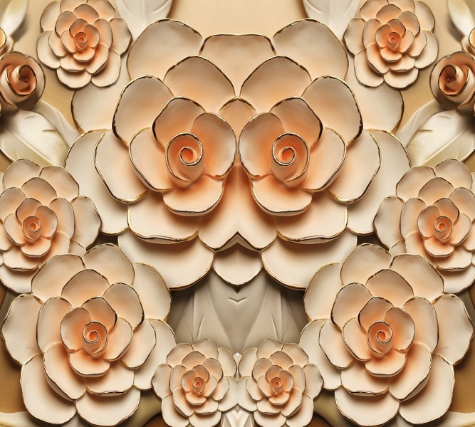 Фотошторы «Розы с тиснением под керамику» вид 1