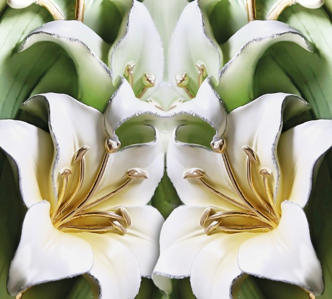 3D Фотообои Фотошторы «Зеленые лилии из керамики»