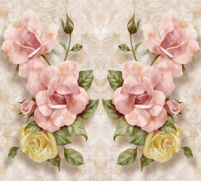 3D Фотообои Фотошторы «Объемные розы под мрамор»