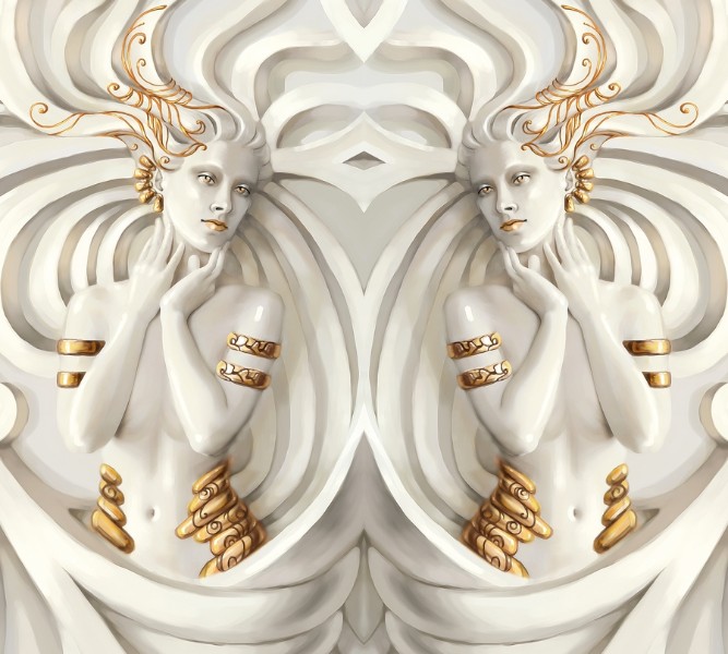 3D Фотообои Фотошторы «Барельеф девушки с золотом»