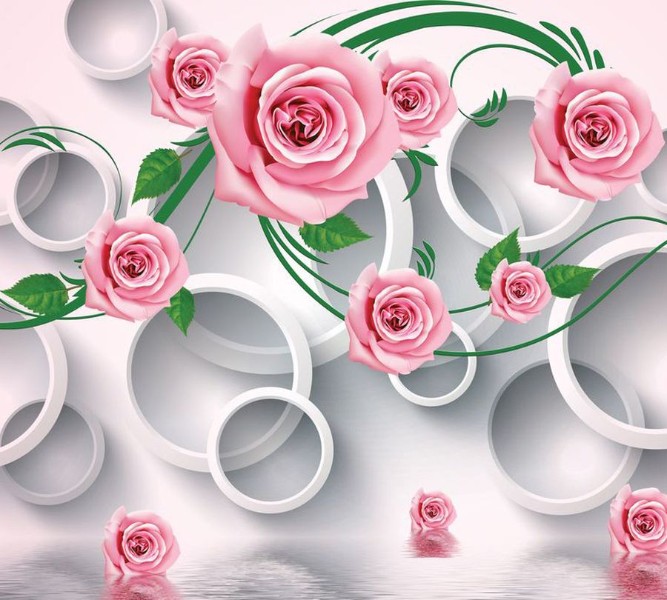 3D Фотообои Фотшторы «Плеяда роз над водой»