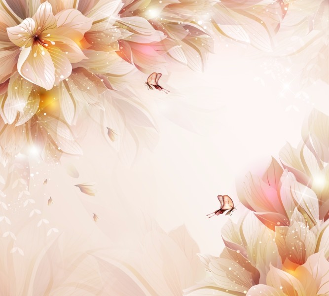 3D Фотообои Фотошторы «Волшебные цветы с бабочками»