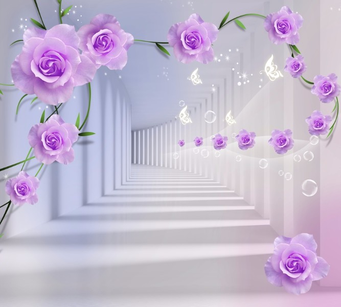 3D Фотообои Фотошторы «Тоннель с розами»