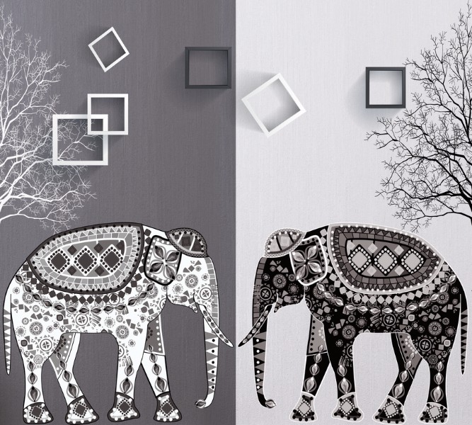 3D Фотообои Фотошторы «Слоны в стиле модерн»
