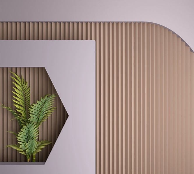 3D Фотообои Фотошторы «Лаконичная композиция с пальмовыми ветвями»