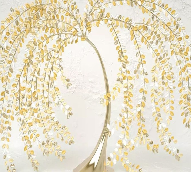 3D Фотообои Фотошторы «Золотая ива»