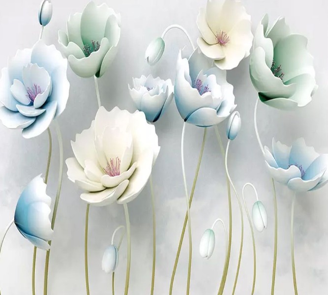 3D Фотообои Фотошторы «Изящные полевые тюльпаны»