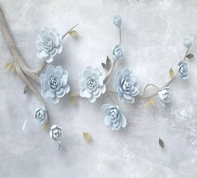 3D Фотообои Фотошторы «Каменные розы на ветке»