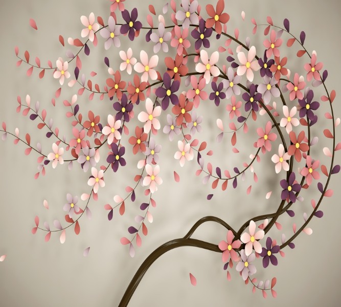 3D Фотообои Фотошторы «Персиковое дерево»