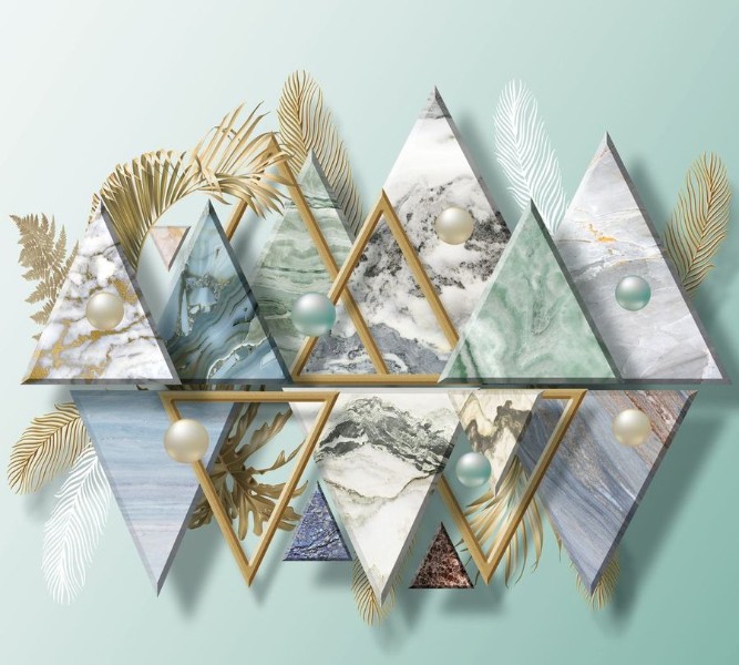 3D Фотообои Фотошторы «Жемчужины с мраморными треугольниками»