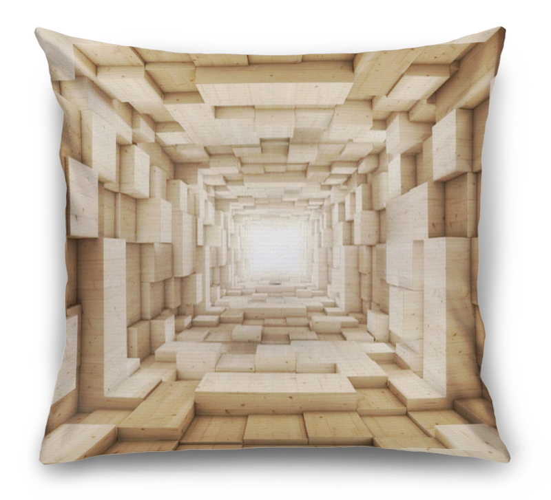 3D Подушка «Тоннель из деревянных кубов» вид 1