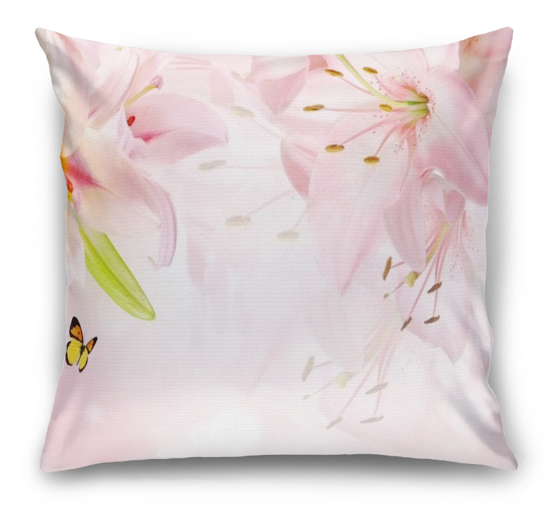 3D Подушка «Розовые лилии с бабочками» вид 1