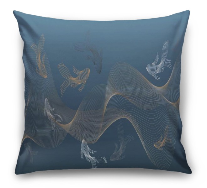 3D Подушка «Золотые волны в морской синиве» вид 6