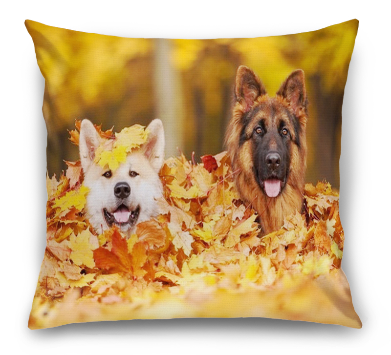 3D Подушка «Собаки в листьях»  вид 1
