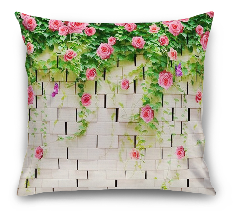 3D Подушка «Кирпичная стена с цветами»  вид 1