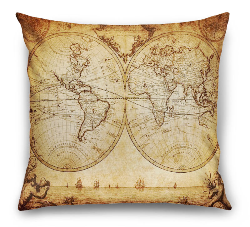 3D Подушка «Старинная карта мира» вид 1
