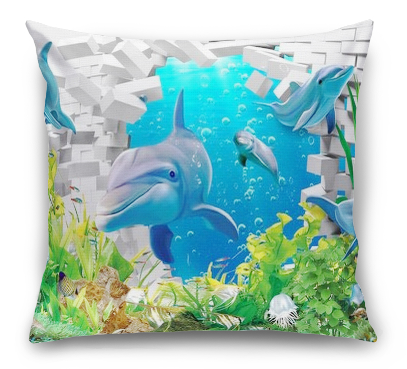 3D Подушка «Подводный мир. Дельфины» вид 1
