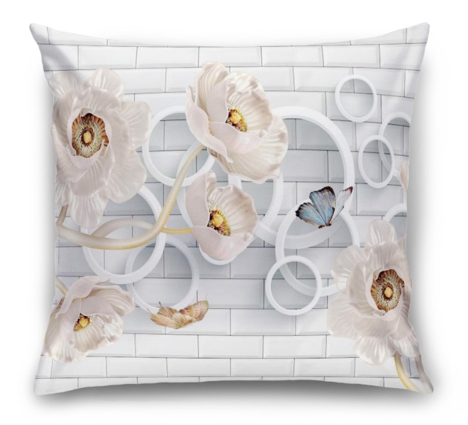 3D Подушка «Кованые цветы с кольцами на кирпичной стене» вид 6