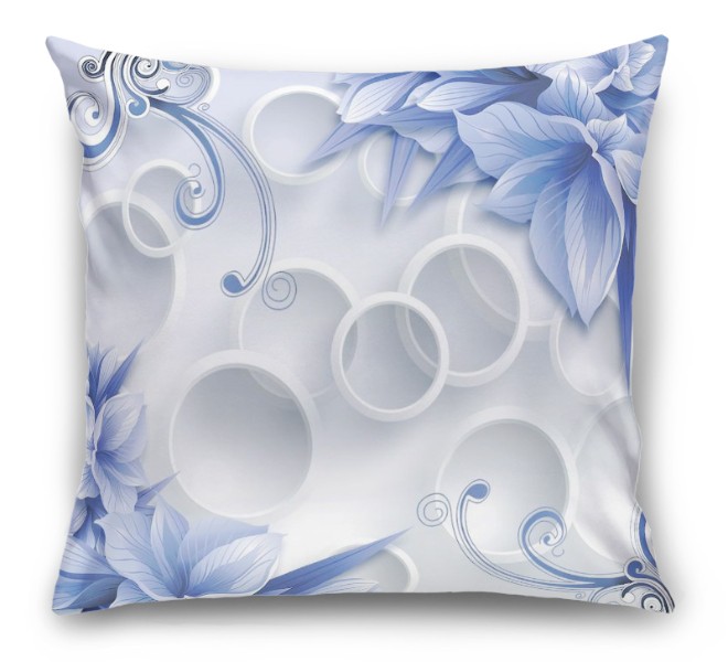 3D Подушка «Синие цветы на фоне с кругами» вид 6