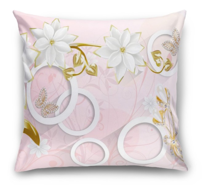 3D Подушка «Фарфоровые цветы с ювелирными цветами и бабочками» вид 6