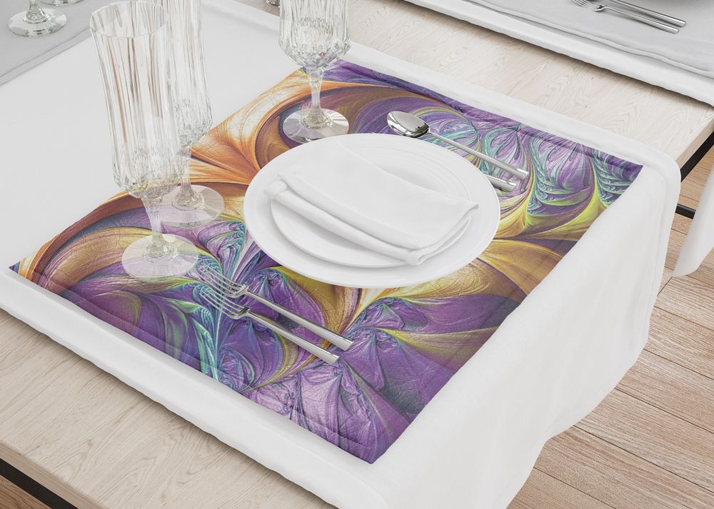 3D Фотообои Сервировочные салфетки под тарелки «Фиолетово-желтая абстракция»