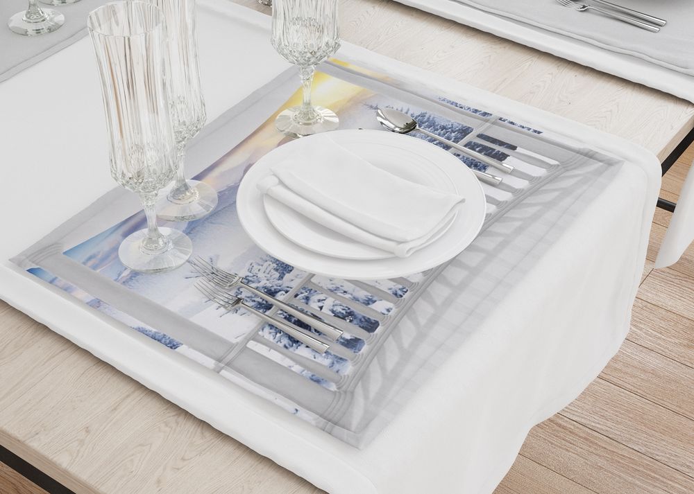 3D Фотообои Салфетки для стола «Вид с балкона на зимний лес»