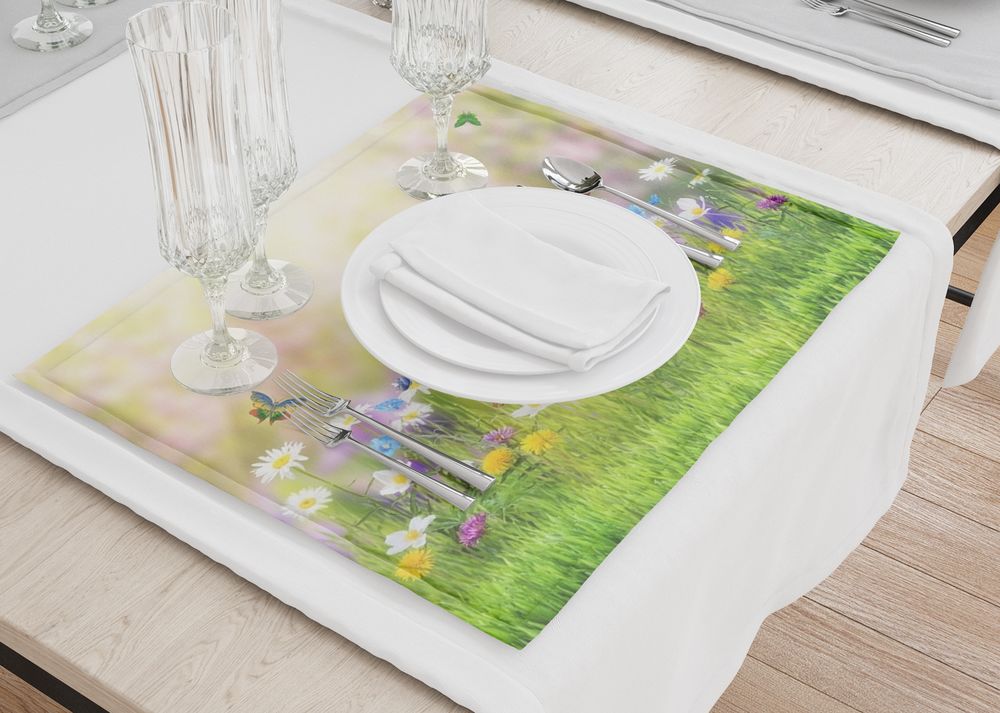 3D Фотообои Салфетки под тарелки «Ромашки с бабочками»