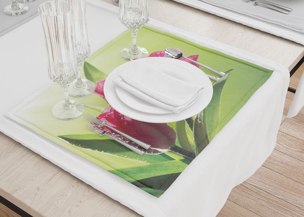 3D Фотообои Салфетки под посуду «Тюльпаны на зеленом фоне»
