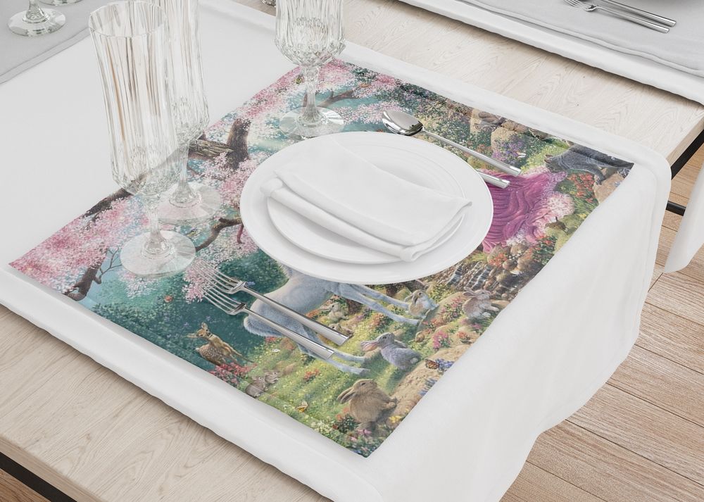 3D Фотообои Салфетки для столовых приборов «Принцесса в цветущем саду»