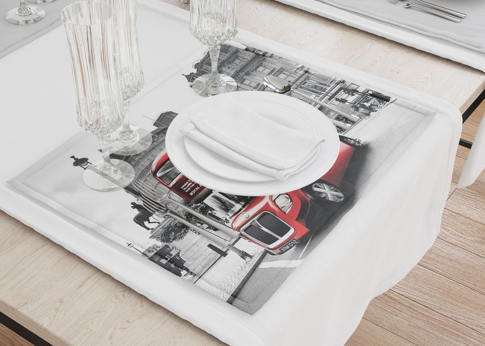 3D Фотообои Салфетки под приборы «Красный автобус»