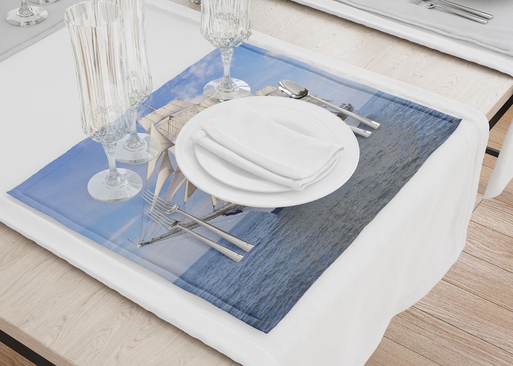 3D Фотообои Салфетки для стола «Белый парусник»