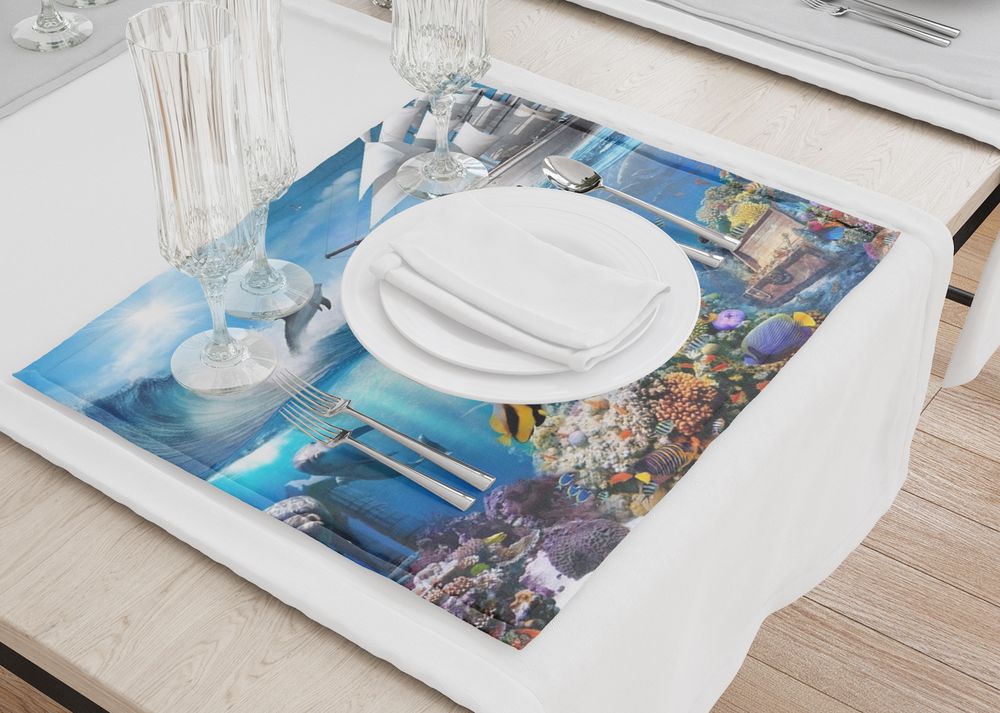 3D Фотообои Салфетки под тарелки «Сокровища под кораблем»