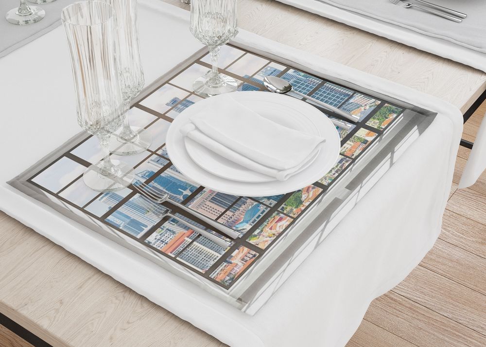 3D Фотообои Салфетки для сервировки стола «Окно в мегаполисе»
