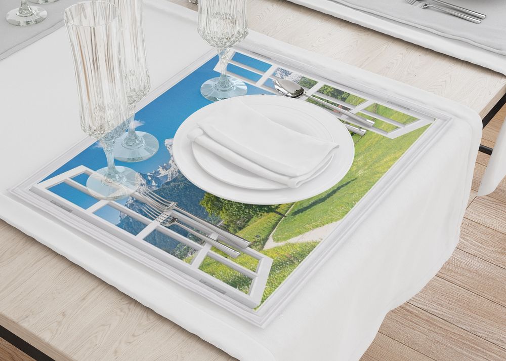 3D Фотообои Набор кухонных салфеток «Окно с видом на Баварские горы»