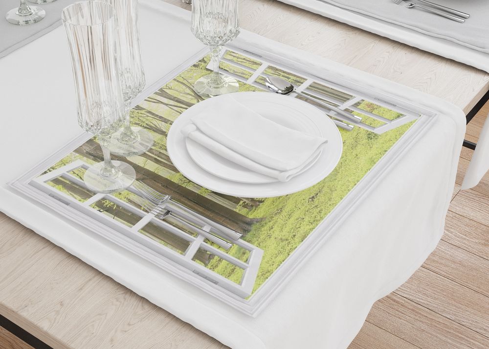 3D Фотообои Комплект салфеток для сервировки «Окно с видом на зеленый лес»