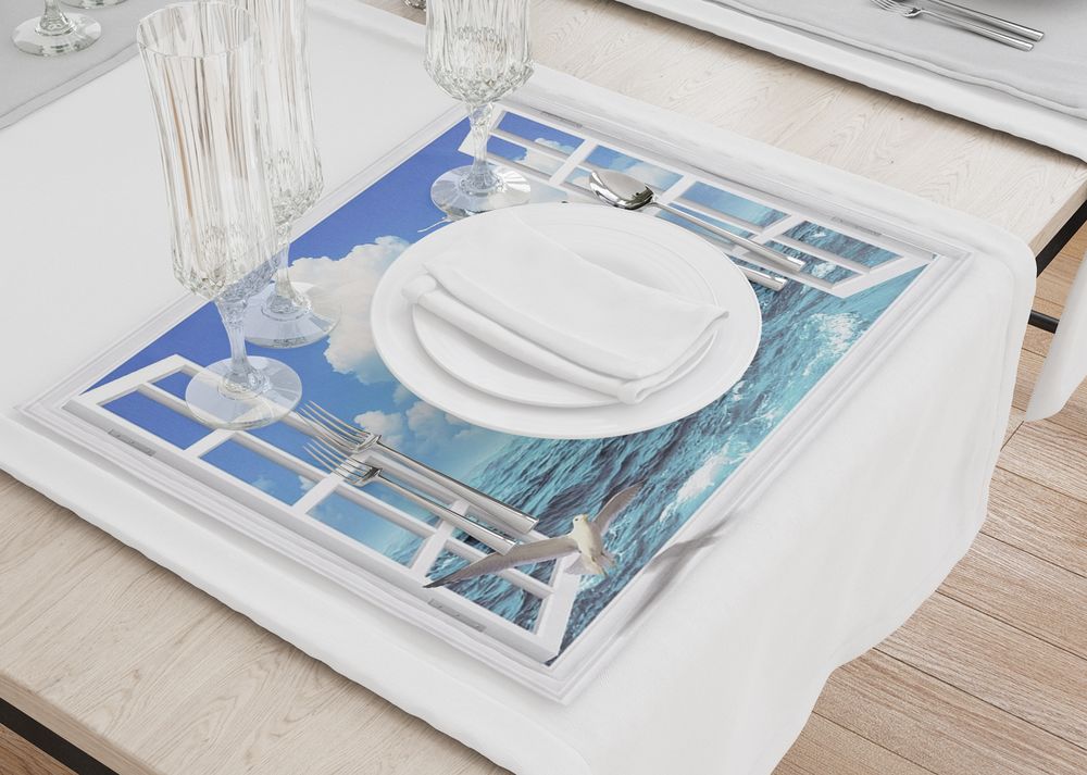 3D Фотообои Салфетки для стола «Распахнутое в море окно»