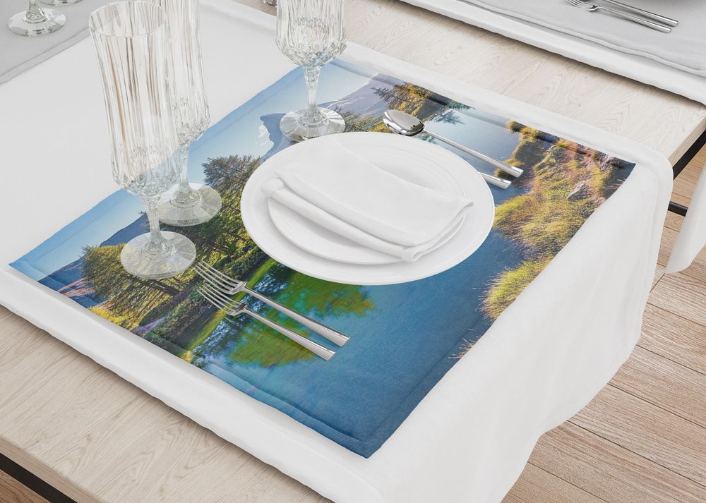 3D Фотообои Набор кухонных салфеток «Отражение леса в озере»
