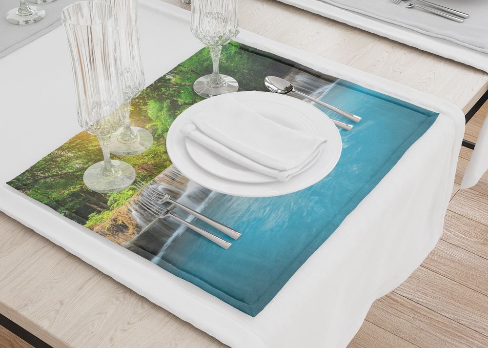 3D Фотообои Комплект салфеток для сервировки «Водопад с голубой водой»
