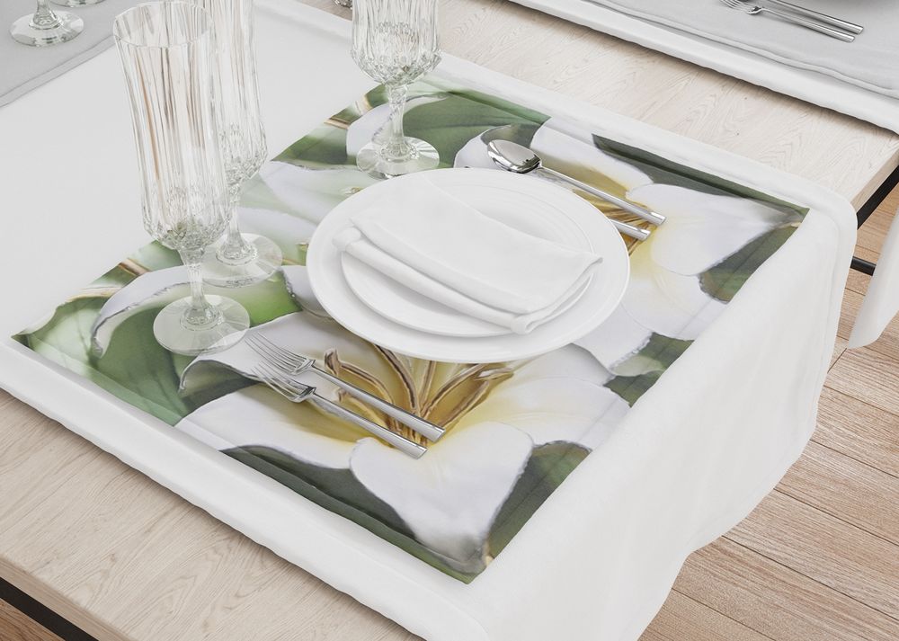 3D Фотообои Салфетки на стол «Зеленые лилии из керамики»